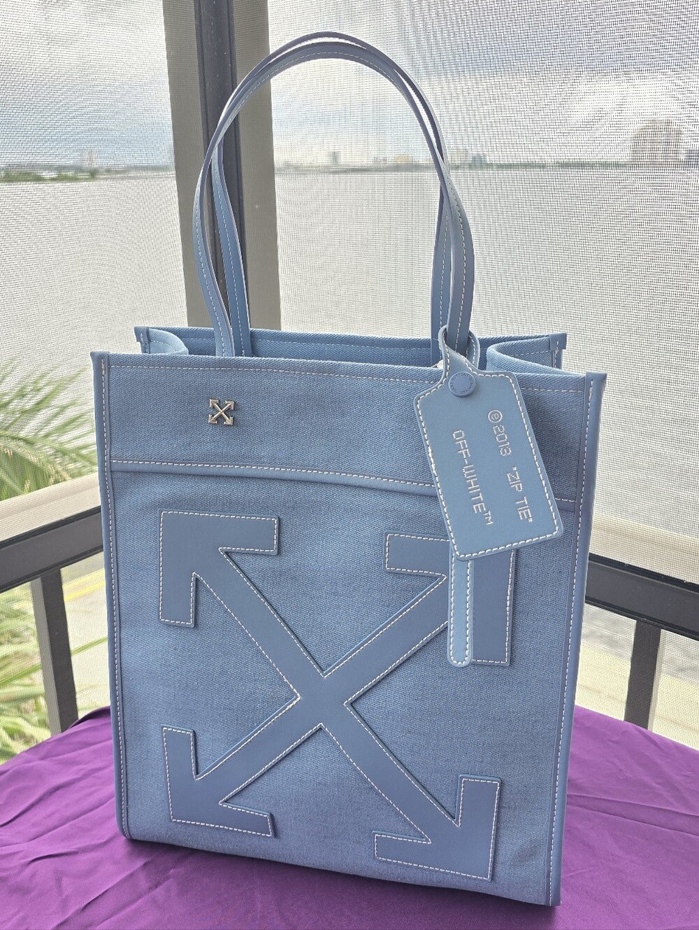 Denim Off White Arrow Tote